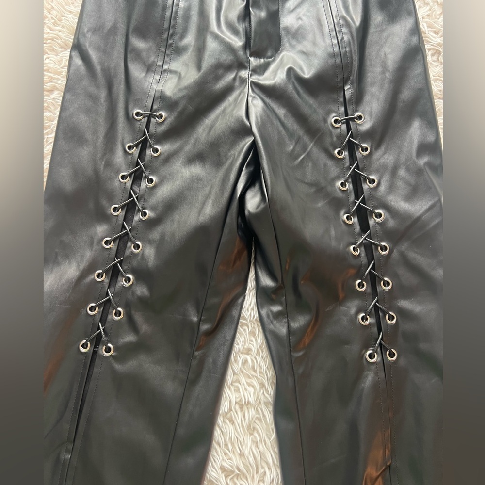 Princess Polly Trouble Pu Laced Up Pants Black - Picture 5 of 8